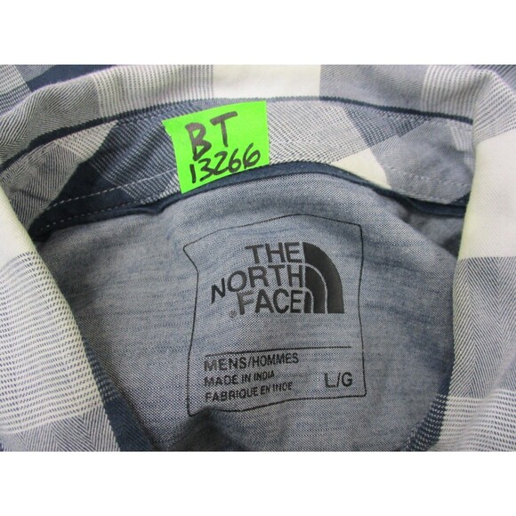 North Face Shirt Mens Large L Blue White Check Casual Short Sleeve Button Up - Picture 12 of 12